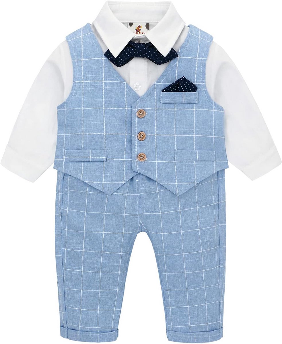 Babypak Jongens Kostuum Shirt Stropdas Vest en Broek Blauw