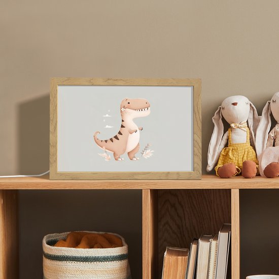 Nachtlampje 30x20 cm - Kinder lampje - Dino - Bloemen - Blauw - Tafellamp kinderkamer - Slaapkamer lamp - Bedlamp kinderen - Kinderlampje stopcontact - Wandlamp babykamer - Nachtlampjes van Merkloos — afbeelding 3