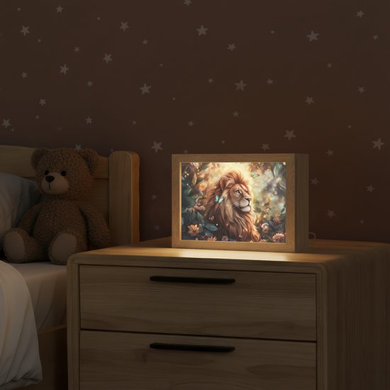 Nachtlampje 20x15 cm - Kinder lampje - Leeuw - Dieren - Bloemen - Jungle - Tafellamp kinderkamer - Slaapkamer lamp - Bedlamp kinderen - Kinderlampje stopcontact - Wandlamp babykamer - Nachtlampjes van Merkloos — afbeelding 2