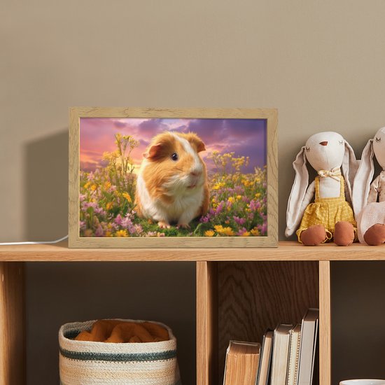Nachtlampje 30x20 cm - Kinder lampje - Cavia - Kleurrijk - Bloemen - Tafellamp kinderkamer - Slaapkamer lamp - Bedlamp kinderen - Kinderlampje stopcontact - Wandlamp babykamer - Nachtlampjes van Merkloos — afbeelding 3
