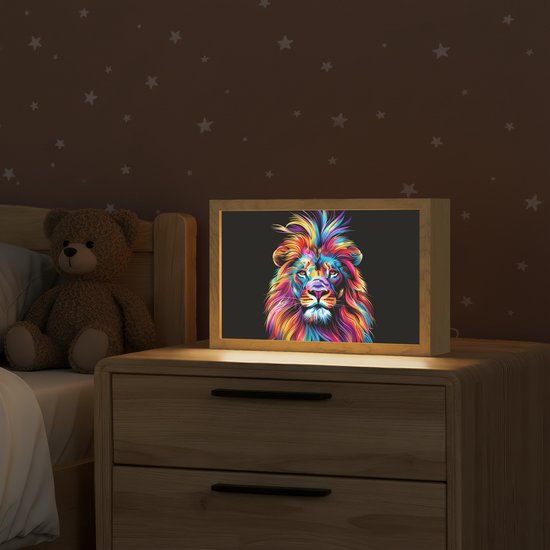 Nachtlampje 30x20 cm - Kinder lampje - Leeuwen - Kleurrijk - Zwart - Dieren - Tafellamp kinderkamer - Slaapkamer lamp - Bedlamp kinderen - Kinderlampje stopcontact - Wandlamp babykamer - Nachtlampjes van Merkloos — afbeelding 2