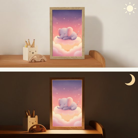 Nachtlampje 20x30 cm - Kinder lampje - Dier - Roze - Wolken - Tafellamp kinderkamer - Slaapkamer lamp - Bedlamp kinderen - Kinderlampje stopcontact - Wandlamp babykamer - Nachtlampjes van Merkloos — afbeelding 4