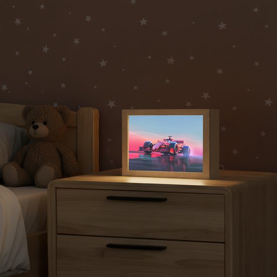 Nachtlampje 20x15 cm - Kinder lampje - Racen - Race - Auto - Jongens - Tafellamp kinderkamer - Slaapkamer lamp - Bedlamp kinderen - Kinderlampje stopcontact - Wandlamp babykamer - Nachtlampjes van Merkloos — afbeelding 2