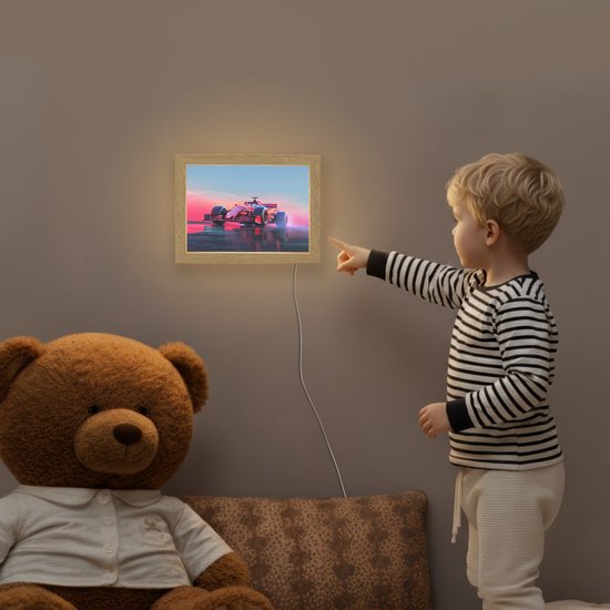 Nachtlampje 20x15 cm - Kinder lampje - Racen - Race - Auto - Jongens - Tafellamp kinderkamer - Slaapkamer lamp - Bedlamp kinderen - Kinderlampje stopcontact - Wandlamp babykamer - Nachtlampjes van Merkloos — afbeelding 5