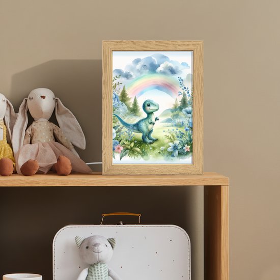Nachtlampje 15x20 cm - Kinder lampje - Dino - Baby - Regenboog - Dinosaurus - Tafellamp kinderkamer - Slaapkamer lamp - Bedlamp kinderen - Kinderlampje stopcontact - Wandlamp babykamer - Nachtlampjes van OnlyWow — afbeelding 3