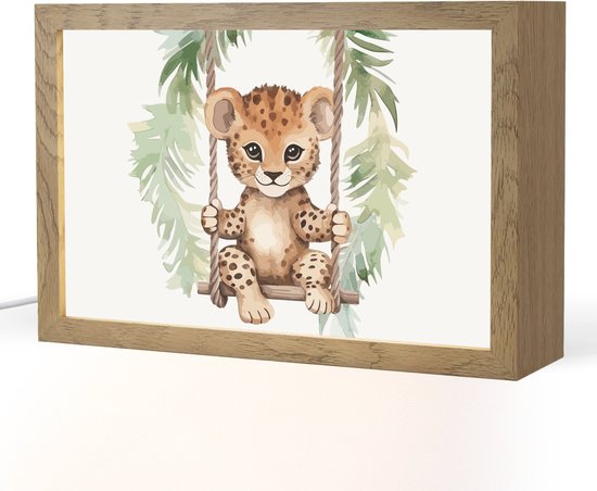 Lampe de nuit 30x20 cm - Lampe Kinder - Léopard - Animal - Enfants - Jungle - Lampe de table chambre d'enfant - Lampe de chambre - Lampe de lit enfants - Lampe de nuit prise de courant - Lampe murale chambre bébé - Lampes de nuit
