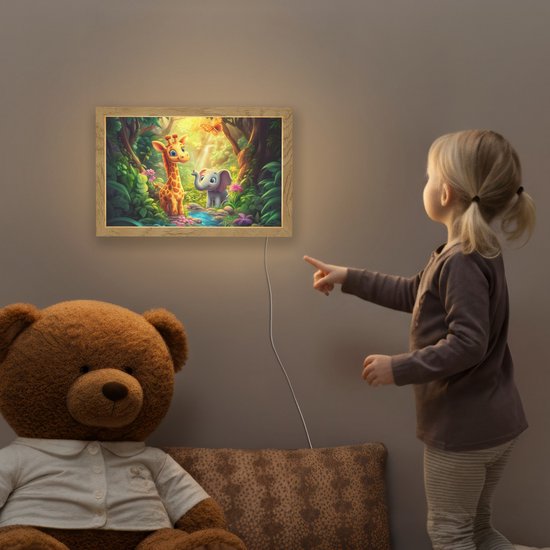 Nachtlampje 30x20 cm - Kinder lampje - Giraf - Olifant - Bloemen - Jungle - Tafellamp kinderkamer - Slaapkamer lamp - Bedlamp kinderen - Kinderlampje stopcontact - Wandlamp babykamer - Nachtlampjes van Decoways — afbeelding 5