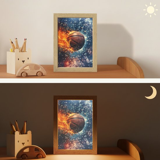 Nachtlampje 15x20 cm - Kinder lampje - Basketbal - Vuur - Sport - Blauw - Oranje - Tafellamp kinderkamer - Slaapkamer lamp - Bedlamp kinderen - Kinderlampje stopcontact - Wandlamp babykamer - Nachtlampjes van Merkloos — afbeelding 4