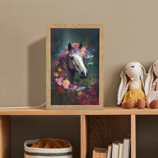 Nachtlampje 20x30 cm - Kinder lampje - Paard - Natuur - Bloemen - Bos - Dieren - Tafellamp kinderkamer - Slaapkamer lamp - Bedlamp kinderen - Kinderlampje stopcontact - Wandlamp babykamer - Nachtlampjes van OnlyWow — afbeelding 3