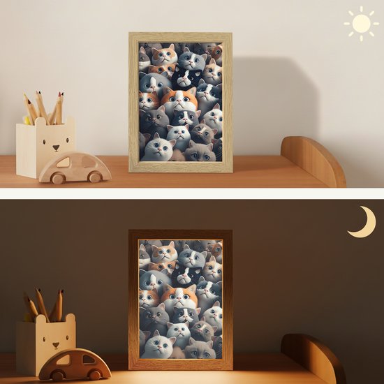 Nachtlampje 15x20 cm - Kinder lamp - Kat - Dieren - Poes - Grijs - Patronen - Kind - Tafellamp kinderkamer - Slaapkamer lamp - Bedlamp kinderen - Kinderlampje stopcontact - Wandlamp babykamer - Nachtlampjes van Merkloos — afbeelding 4
