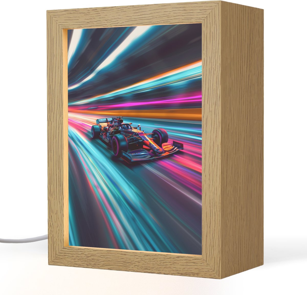Nachtlampje 15x20 cm - Kinder lampje - Formule 1 - Auto - Race - Jongens - Kleurrijk - Tafellamp kinderkamer - Slaapkamer lamp - Bedlamp kinderen - Kinderlampje stopcontact - Wandlamp babykamer - Nachtlampjes