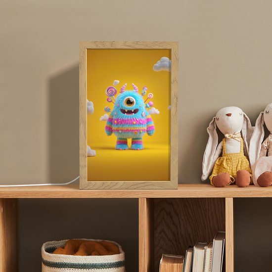Nachtlampje 20x30 cm - Kinder lampje - Monster - Snoep - Geel - Kleurrijk - Tafellamp kinderkamer - Slaapkamer lamp - Bedlamp kinderen - Kinderlampje stopcontact - Wandlamp babykamer - Nachtlampjes van Merkloos — afbeelding 3