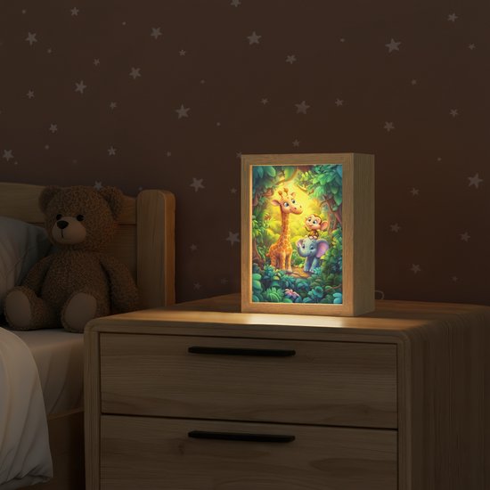 Nachtlampje 15x20 cm - Kinder lampje - Dieren - Jungle - Giraf - Olifant - Aapje - Tafellamp kinderkamer - Slaapkamer lamp - Bedlamp kinderen - Kinderlampje stopcontact - Wandlamp babykamer - Nachtlampjes van Merkloos — afbeelding 2