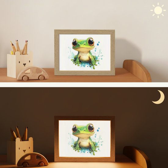 Nachtlampje 20x15 cm - Kinder lampje - Kikker - Groen - Water - Dieren - Tafellamp kinderkamer - Slaapkamer lamp - Bedlamp kinderen - Kinderlampje stopcontact - Wandlamp babykamer - Nachtlampjes van Merkloos — afbeelding 4