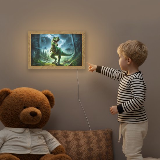 Nachtlampje 30x20 cm - Kinder lampje - Dino - Jongens - Groen - Blauw - T-Rex - Tafellamp kinderkamer - Slaapkamer lamp - Bedlamp kinderen - Kinderlampje stopcontact - Wandlamp babykamer - Nachtlampjes van Merkloos — afbeelding 5
