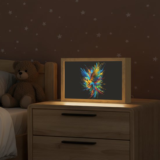 Nachtlampje 30x20 cm - Kinder lampje - Papegaai - Vogel - Dier - Kleurrijk - Verf - Tafellamp kinderkamer - Slaapkamer lamp - Bedlamp kinderen - Kinderlampje stopcontact - Wandlamp babykamer - Nachtlampjes van Merkloos — afbeelding 2