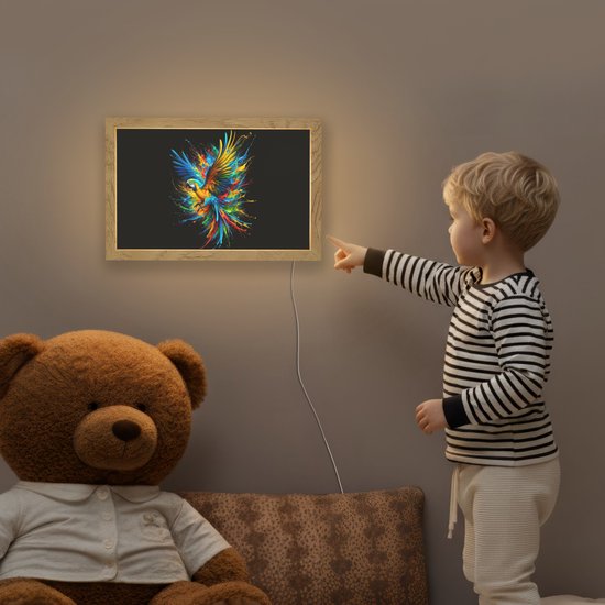 Nachtlampje 30x20 cm - Kinder lampje - Papegaai - Vogel - Dier - Kleurrijk - Verf - Tafellamp kinderkamer - Slaapkamer lamp - Bedlamp kinderen - Kinderlampje stopcontact - Wandlamp babykamer - Nachtlampjes van Merkloos — afbeelding 5