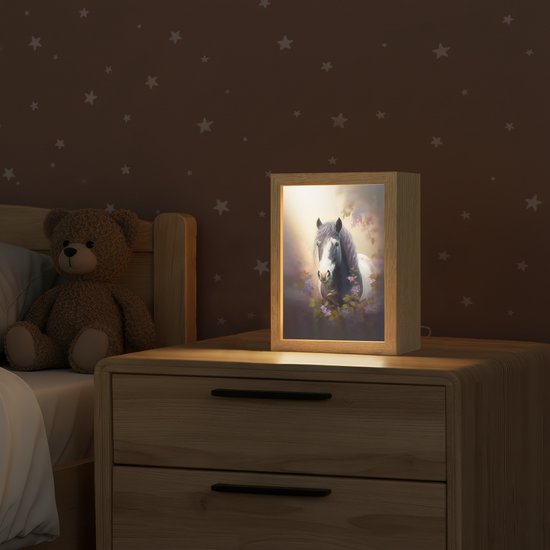 Nachtlampje 15x20 cm - Kinder lamp - Paard - Natuur - Dieren - Bloemen - Paars - Tafellamp kinderkamer - Slaapkamer lamp - Bedlamp kinderen - Kinderlampje stopcontact - Wandlamp babykamer - Nachtlampjes van Merkloos — afbeelding 2
