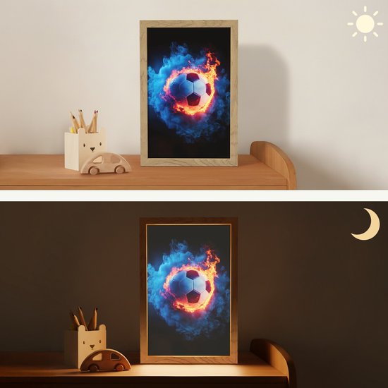 Nachtlampje 20x30 cm - Kinder lamp - Voetbal - Vuur - IJs - Blauw - Tafellamp kinderkamer - Slaapkamer lamp - Bedlamp kinderen - Kinderlampje stopcontact - Wandlamp babykamer - Nachtlampjes van Merkloos — afbeelding 4