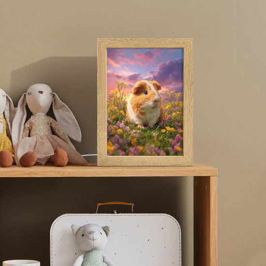 Nachtlampje 15x20 cm - Kinder lampje - Cavia - Kleurrijk - Bloemen - Tafellamp kinderkamer - Slaapkamer lamp - Bedlamp kinderen - Kinderlampje stopcontact - Wandlamp babykamer - Nachtlampjes van Merkloos — afbeelding 3
