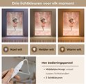 Vergelijking van de lamp in koel wit, helder wit en warm wit licht. Met bedieningspaneel voor 3 lichtkleuren.