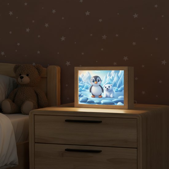 Nachtlampje 20x15 cm - Kinder lampje - Pinguïn - IJsbeer - IJs - Sneeuw - Tafellamp kinderkamer - Slaapkamer lamp - Bedlamp kinderen - Kinderlampje stopcontact - Wandlamp babykamer - Nachtlampjes van Merkloos — afbeelding 2
