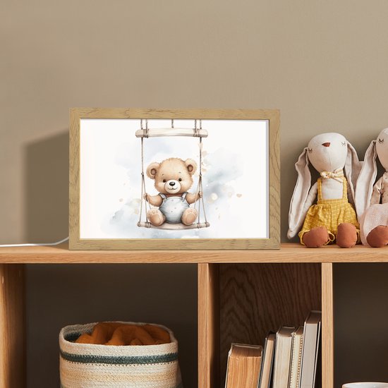 Nachtlampje 30x20 cm - Kinder lampje - Beer - Baby - Dier - Kinderen - Tafellamp kinderkamer - Slaapkamer lamp - Bedlamp kinderen - Kinderlampje stopcontact - Wandlamp babykamer - Nachtlampjes van OnlyWow — afbeelding 3