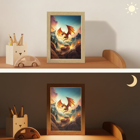 Nachtlampje 15x20 cm - Kinder lamp - Draak - Auto - Bergen - Vuur - Tafellamp kinderkamer - Slaapkamer lamp - Bedlamp kinderen - Kinderlampje stopcontact - Wandlamp babykamer - Nachtlampjes van DecoTime — afbeelding 4