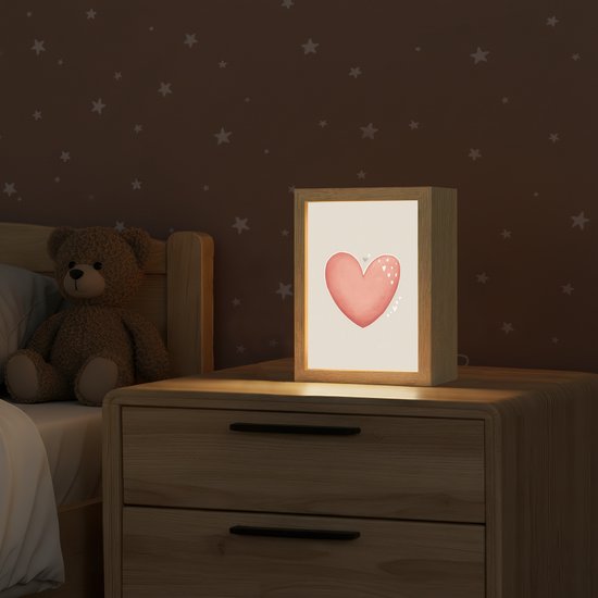 Nachtlampje 15x20 cm - Kinder lampje - Rood - Hart - Beige - Tafellamp kinderkamer - Slaapkamer lamp - Bedlamp kinderen - Kinderlampje stopcontact - Wandlamp babykamer - Nachtlampjes van Merkloos — afbeelding 2