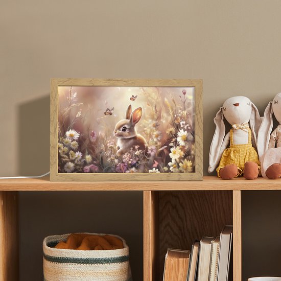 Nachtlampje 30x20 cm - Kinder lamp - Konijntje - Bruin - Bloemen - Vlinders - Tafellamp kinderkamer - Slaapkamer lamp - Bedlamp kinderen - Kinderlampje stopcontact - Wandlamp babykamer - Nachtlampjes van Merkloos — afbeelding 3