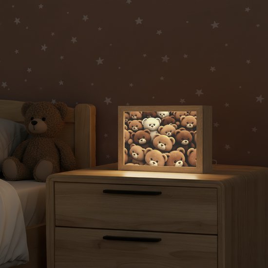 Nachtlampje 20x15 cm - Kinder lamp - Teddybeer - Knuffel - Bruin - Beer - Jongens - Meisjes - Tafellamp kinderkamer - Slaapkamer lamp - Bedlamp kinderen - Kinderlampje stopcontact - Wandlamp babykamer - Nachtlampjes van Merkloos — afbeelding 2
