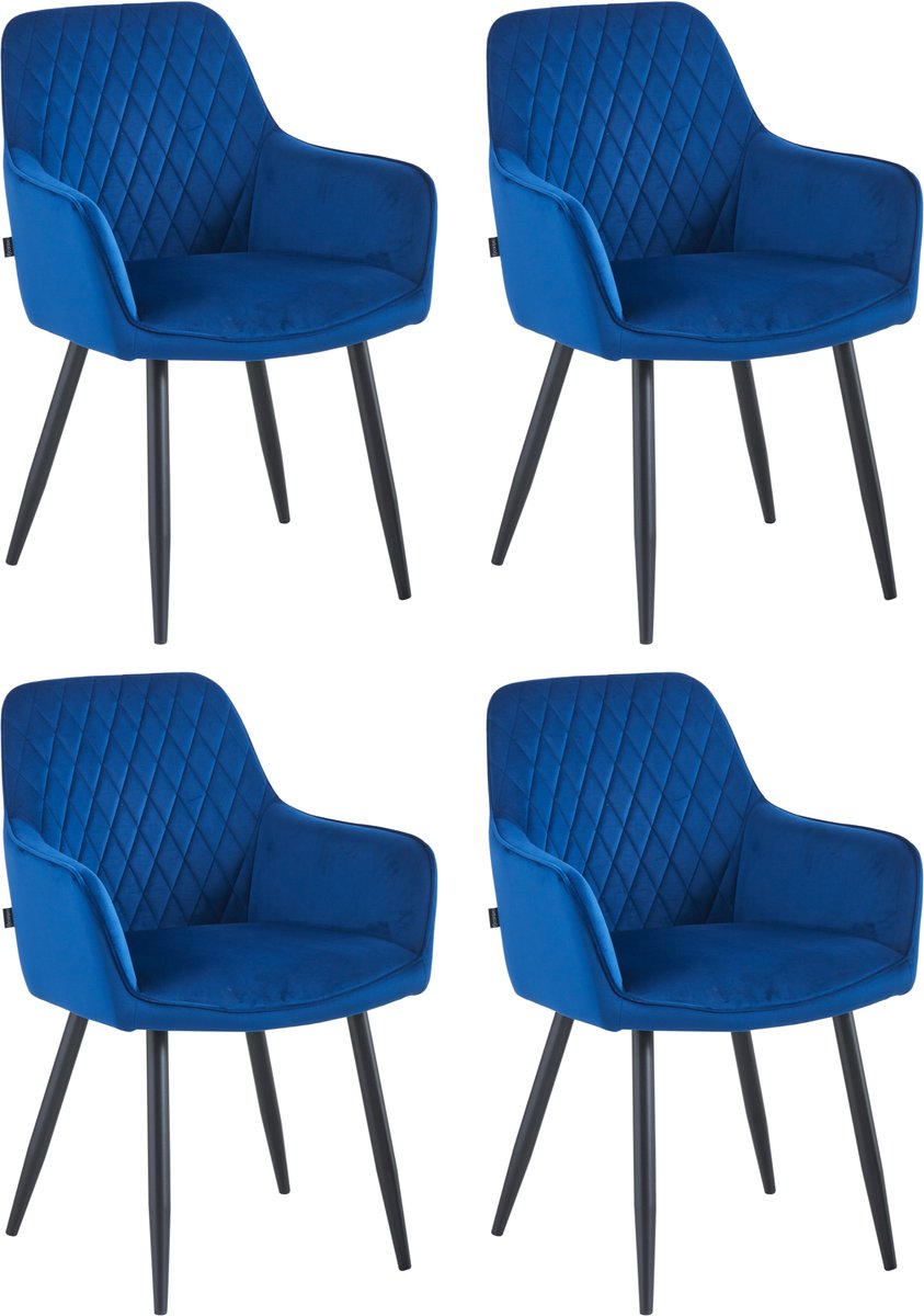 Colenis® - Beverly Eetkamerstoel - Set Van 4 - Blauw - Fluweel - Met armleuning