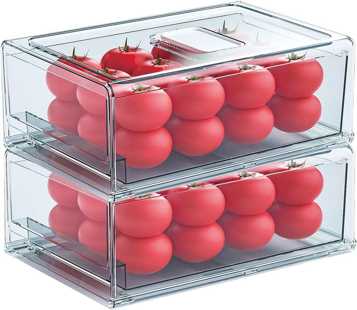 Stapelbare Koelkast-organizers met Laden - Voedselopslagcontainers voor Optimale Keukenorganisatie - BPA-vrij - 2 Stuks (30 x 20,6 x 11,5 cm)