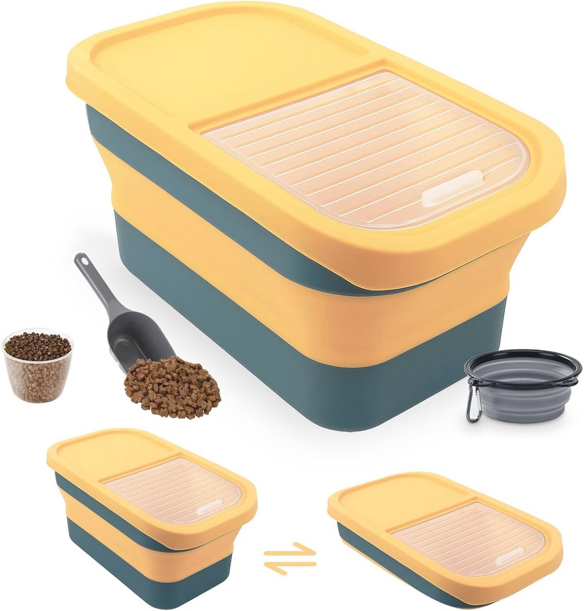 Droogvoerbak voor huisdieren - 5 kg opvouwbare opbergdoos met lepel en maatbeker, luchtdicht en handig