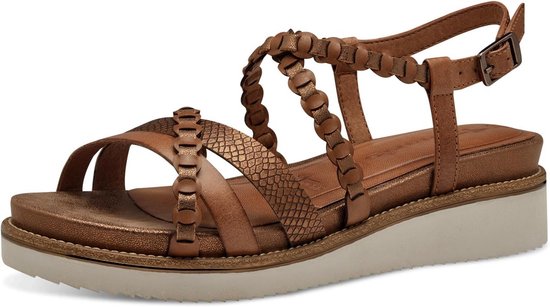 JOMIX Zomersandalen voor dames, leer, wighak, comfortabele kurk JOMIX Zomersandalen voor dames, leer, wighak, comfortabele kurk