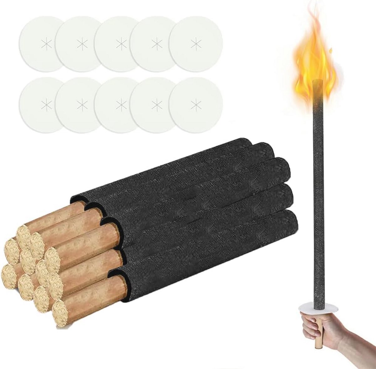 25 Stuks Fakkels - Natuurlijke Wax Fakkels voor Buiten, 100 Min Brandtijd, Geschikt voor Nachtwandelingen en Tuinfeesten