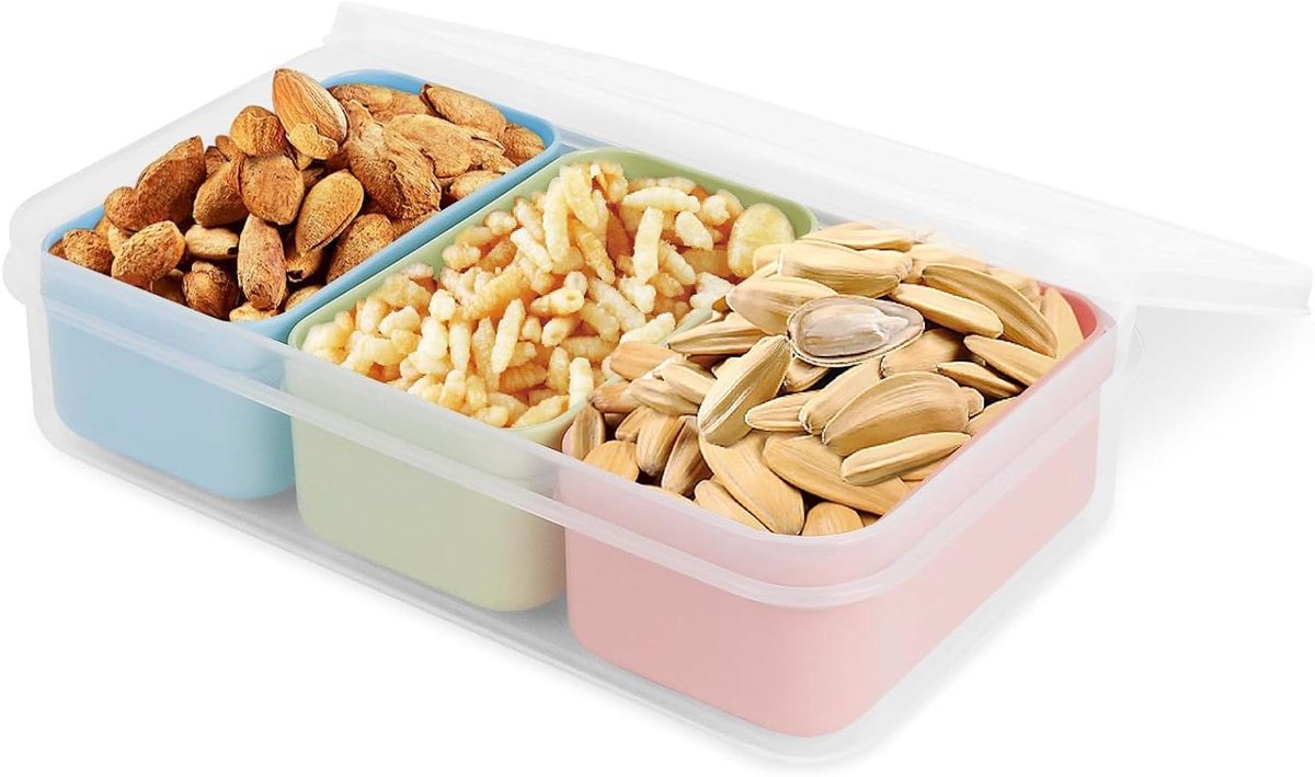 Allecta - Herbruikbare voedselbereidingsdoos met 3 compartimenten - Veilig voor koelkast, magnetron en vaatwasser - 127 ml - Set van kleine snackbakjes