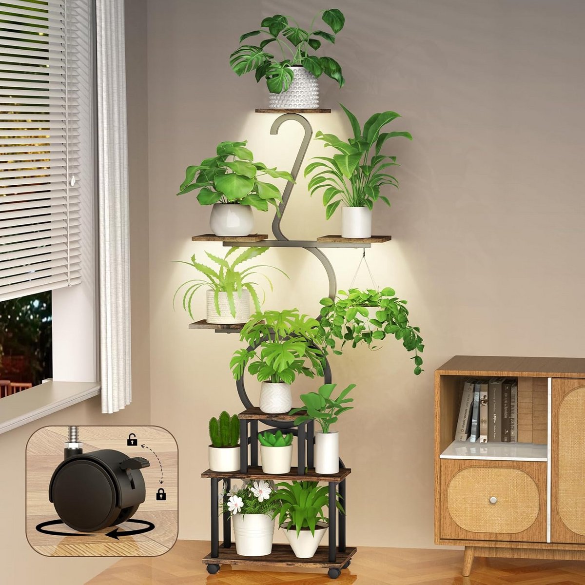Stijlvolle plantenstandaard met groeilicht voor binnen en buiten, 7 etages, 170 cm