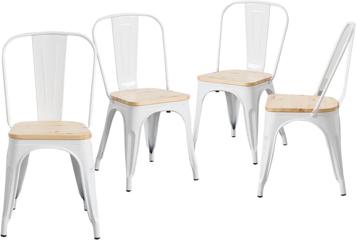 Stijlvolle Verpakking met 4 Industrieel Stoelen van Hout en Staal voor Binnen en Buiten
