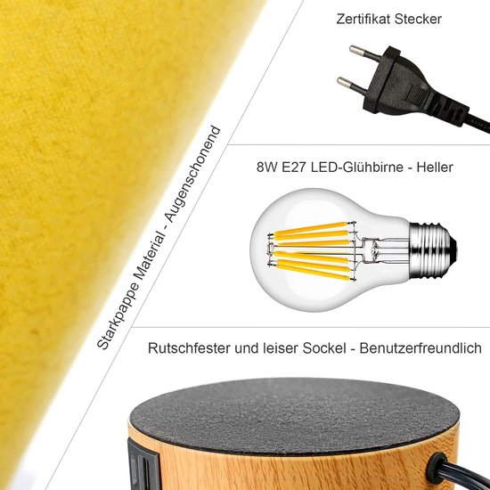 Set van 2 Dimbare Nachtkastlampen met USB-oplaadpoorten - Moderne Tafellampen voor Slaapkamer en Woonkamer van Merkloos — afbeelding 5