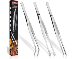 Stainless Steel Cooking Tweezers - 3 Pack 30 cm Long - Perfect for Grilling, Baking, and Serving