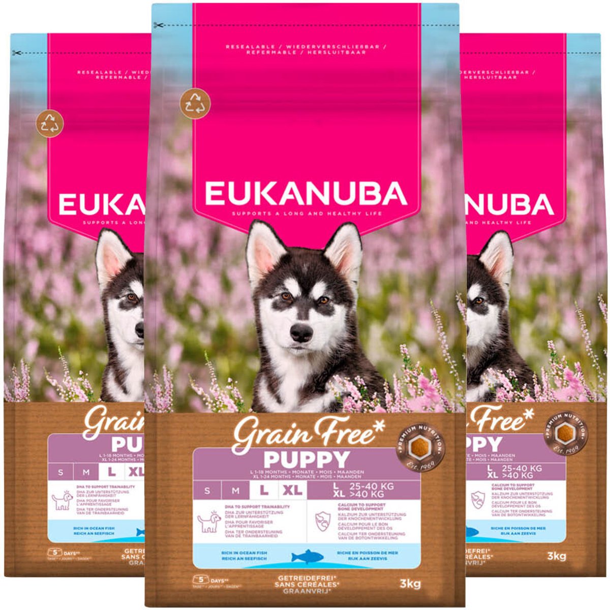 Eukanuba Eukanuba Hondenvoer Droog Grain Free Puppy Large Oceaanvis - 3 x 3 kg - Voordeelverpakking