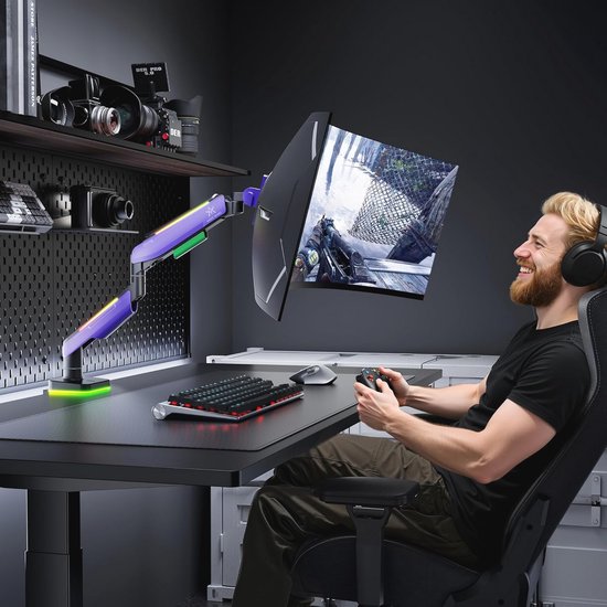 NB ERGONOMIC Brazo de monitor RGB para juegos para monitores planos ultraanchos