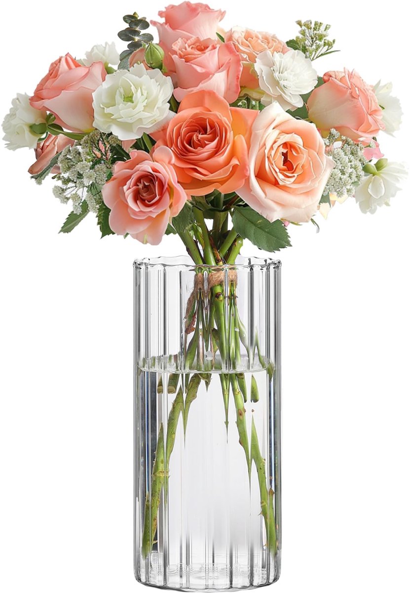 IMPERATORIS® Glazen Vazen / Glazen Flessen – Mini Decoratieve Vaas Flesjes – Helder Glas – Inclusief Strik – 8.5 x 8.5 x 20 cm – Transparant