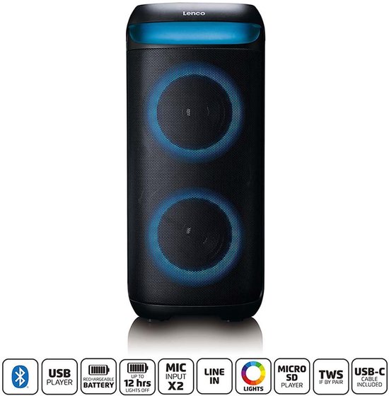 Lenco Bluetooth Party Speaker - PA-210BK - 100W - 12 uur accu - TWS - LED-Lichteffecten van Merkloos — afbeelding 4