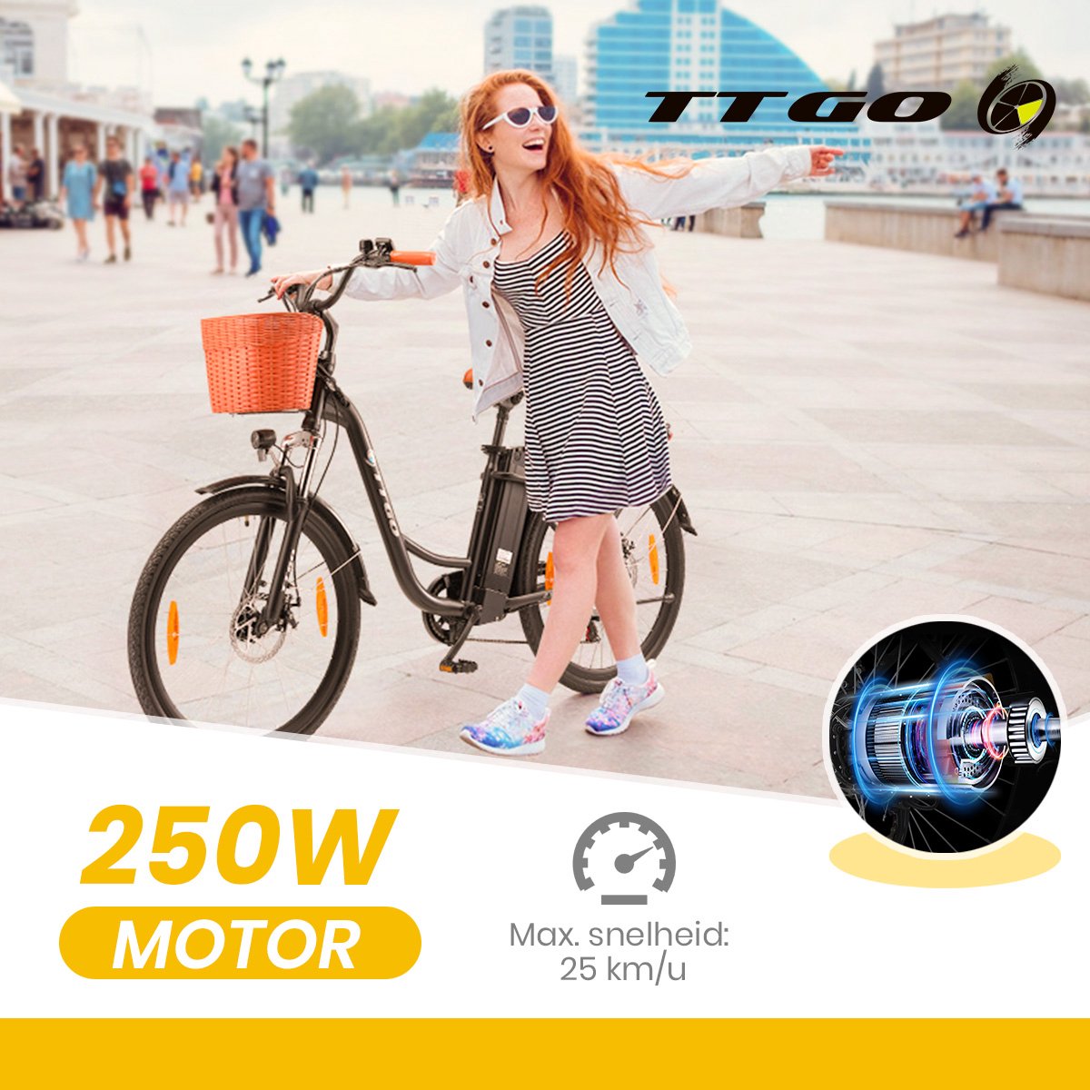 Elektrische Fiets TTGO YY-26ST Zwart- 522Wh/15Ah Accu - 75 km Bereik - 250W Motor - Instap Frame - 26 Inch Wielen -Verende voorvork- Shimano 6 Versnellingen - LCD Display - Stadsfiets voor Dames en Heren thumbnail 6
