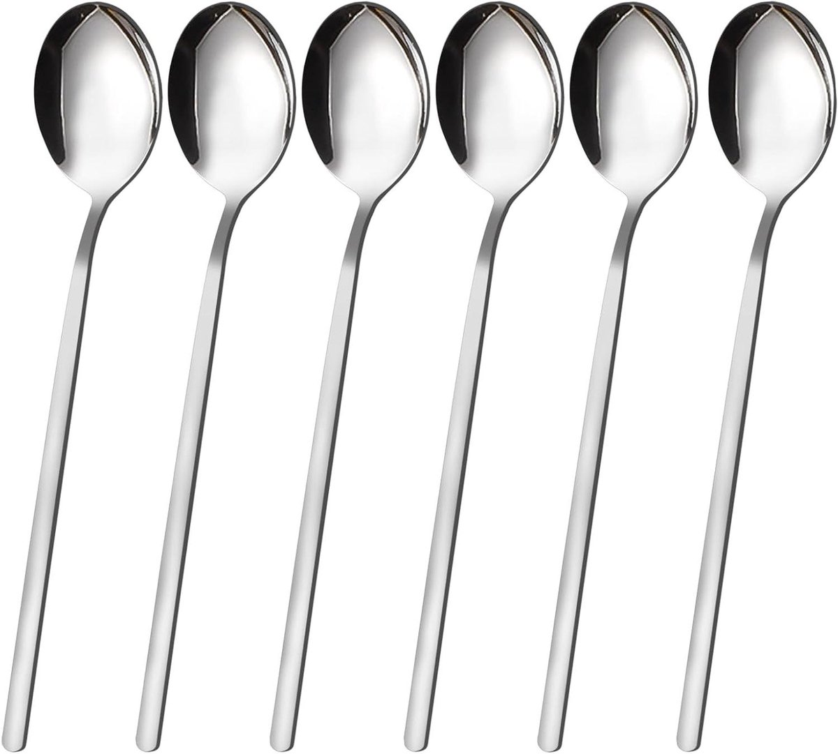 Allecta - Set van 6 lange Koreaanse soeplepels 8,5 inch - Roestvrij staal 304 - Vaatwasmachinebestendig
