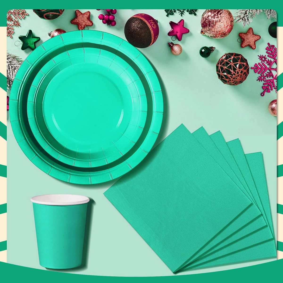 Verjaardag feestservies, 96-delig, blauw, groen, feestborden, set wegwerpborden, papieren kopjes, servetten, voor barbecue, feesten, picknicks, 24 gasten