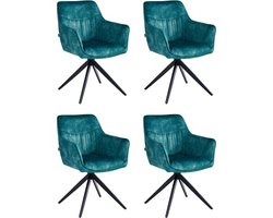 Colenis® - New Yade Eetkamerstoel - Set Van 4 - Petrol - Adoré Velvet- Industrieel - 180° - Draaistoel