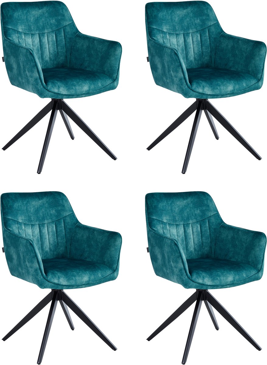 Colenis® - New Yade Eetkamerstoel - Set Van 4 - Petrol - Adoré Velvet- Industrieel - 180° - Draaistoel